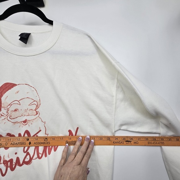 Retro Santa Claus Crew Neck Sweatshirt Womens L White Cotton Blend Holiday - Picture 6 of 7